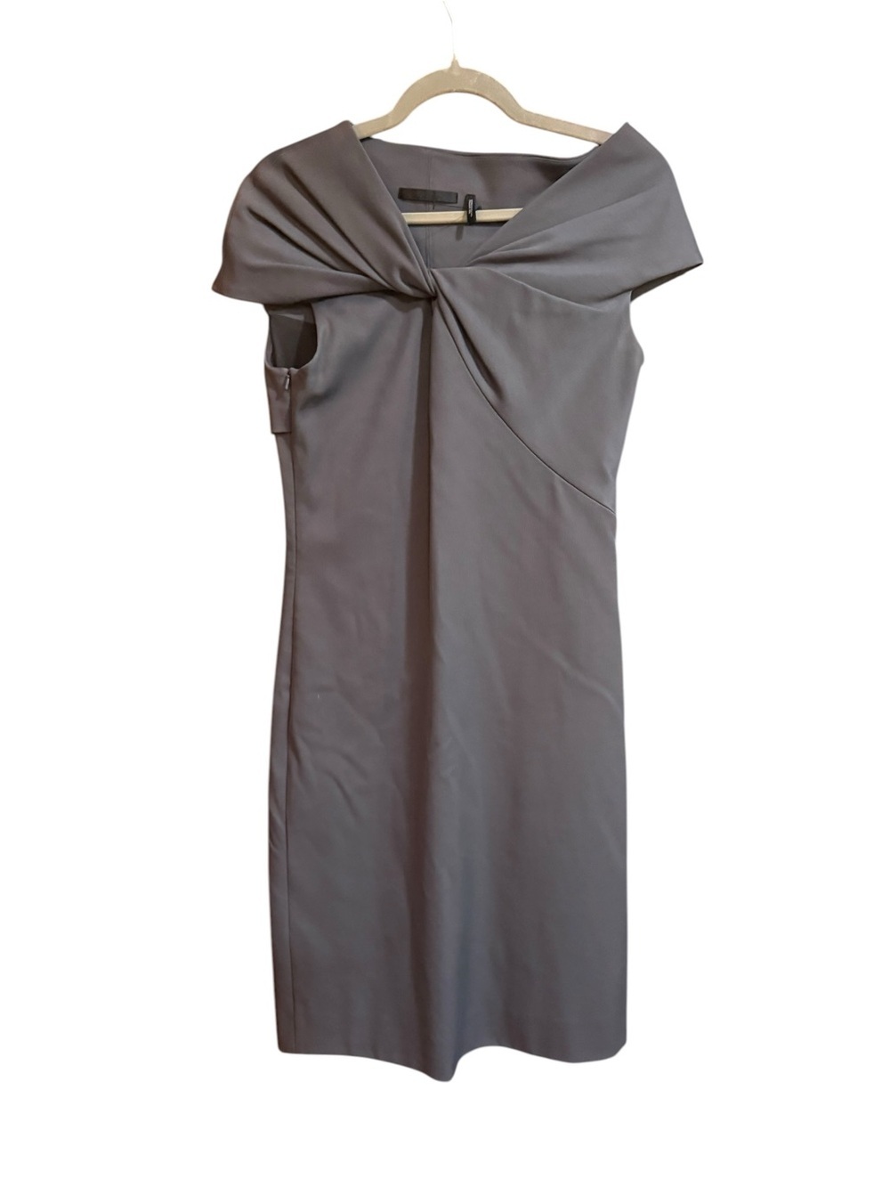 Helmut Lang Gray Draped Twist Neck Sheath Dress Size M